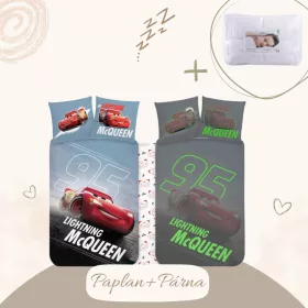 5714710019560-SZETT Disney Verdák Lightning sötétben világító ágyneműhuzat szett, 100x135 cm, 40x60 cm
