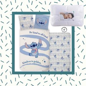 5714710021402-SZETT Lilo és Stitch ovis ágyneműhuzat szett, 100x135 cm, 40x60 cm