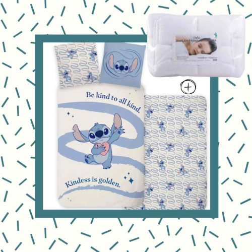 5714710021402-SZETT Lilo és Stitch ovis ágyneműhuzat szett, 100x135 cm, 40x60 cm