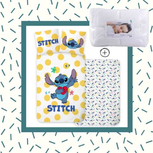 5714710021426-SZETT Lilo és Stitch ovis ágyneműhuzat szett, 100x135 cm, 40x60 cm