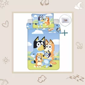 5714710022867-SZETT Bluey Happy Family ágyneműhuzat szett, 100x135 cm, 40x60 cm