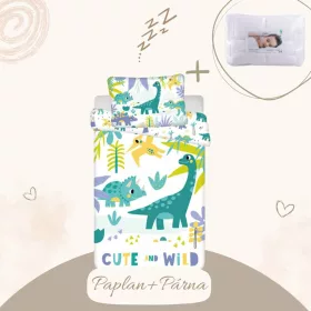 8592753035757-SZETT Dinoszaurusz cute and wild ágyneműhuzat szett, 100x135 cm, 40x60 cm