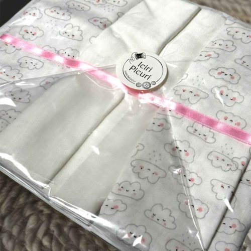 BB20-20250919 Gyerek bambusz textil pelenka, Rózsaszín-Fehér felhő